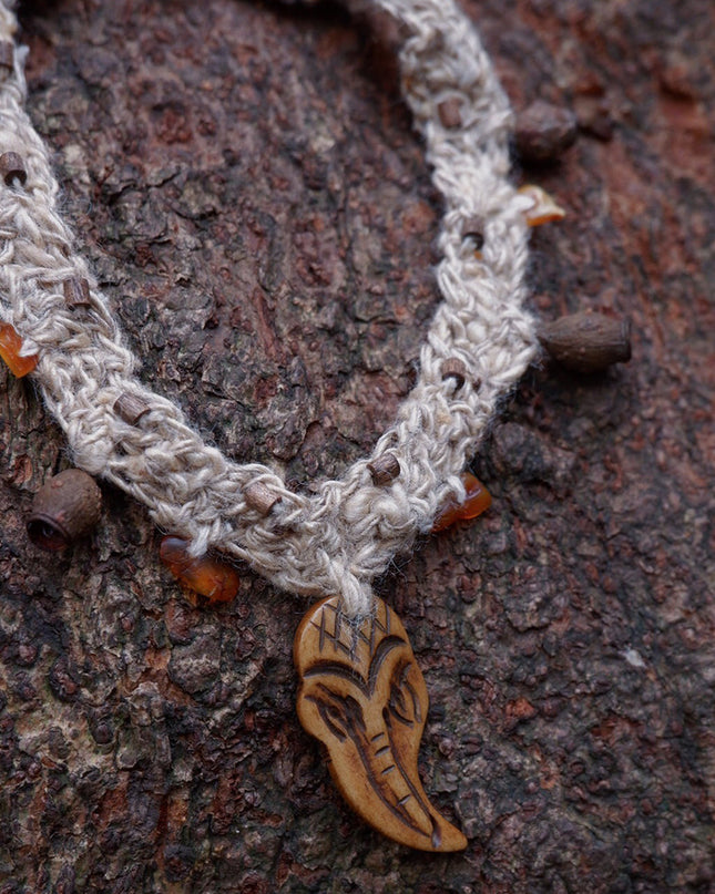 Guardian Spirit Handmade Necklace with Amber and Yak Bone
