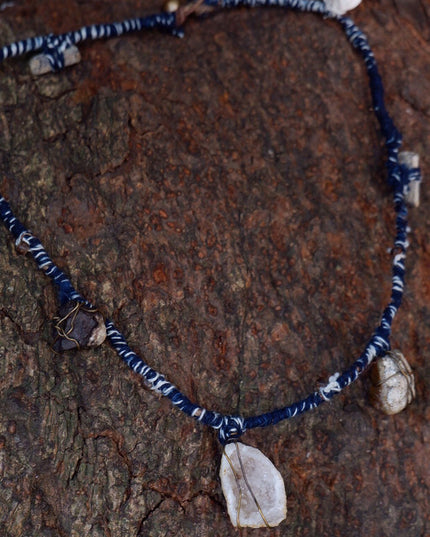 Serene Balance Crystal Fossil Necklace with Indigo Dyed Cord