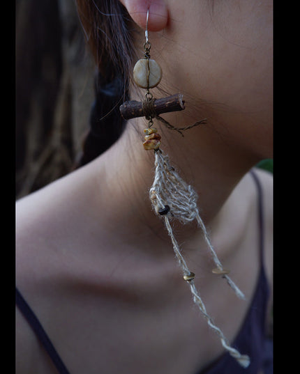 Good Fortune Nature Earrings with Agate and Silk