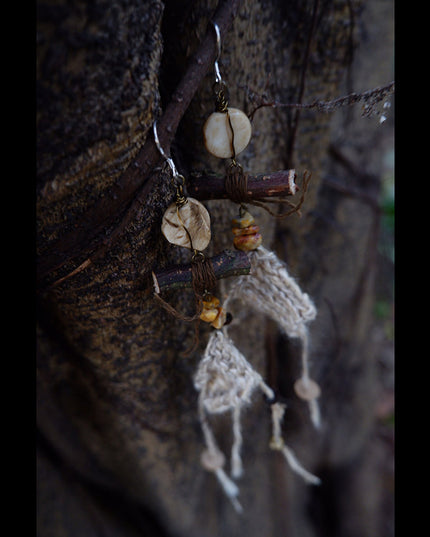 Good Fortune Nature Earrings with Agate and Silk
