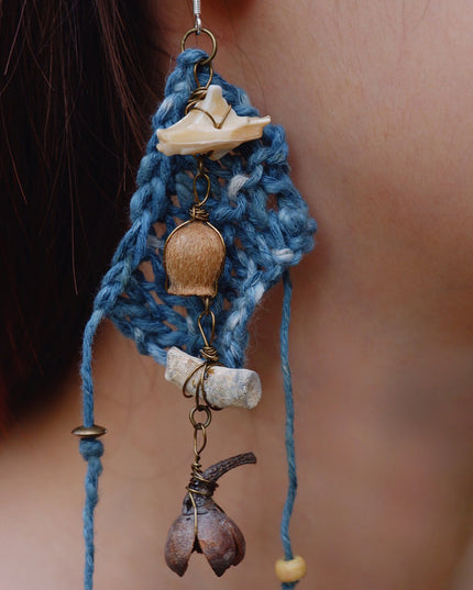 Calm Essence Handmade Earrings with Indigo Cotton and Natural Elements