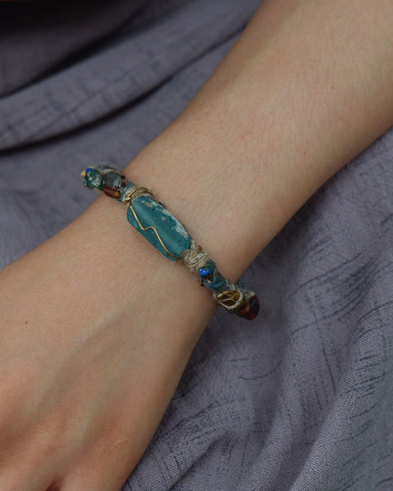 Tranquil Harmony Fossil Bracelet with Handwoven Details