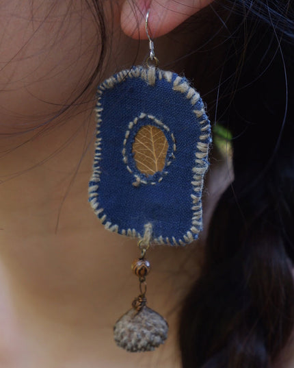 Blessed Leaf Artisan Earrings with Handwoven Fabric