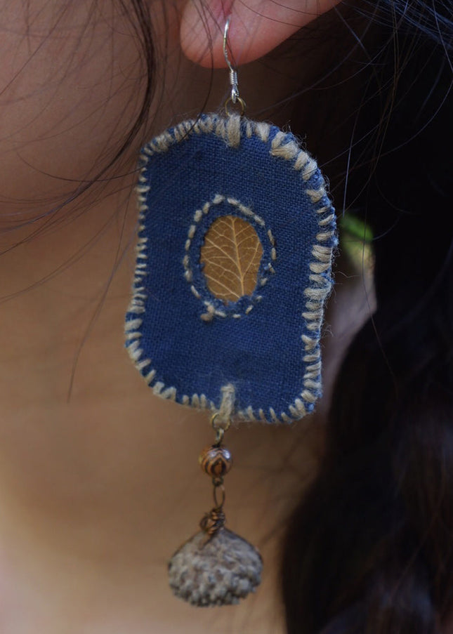 Blessed Leaf Artisan Earrings with Handwoven Fabric