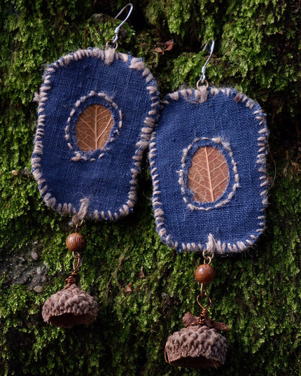 Blessed Leaf Artisan Earrings with Handwoven Fabric