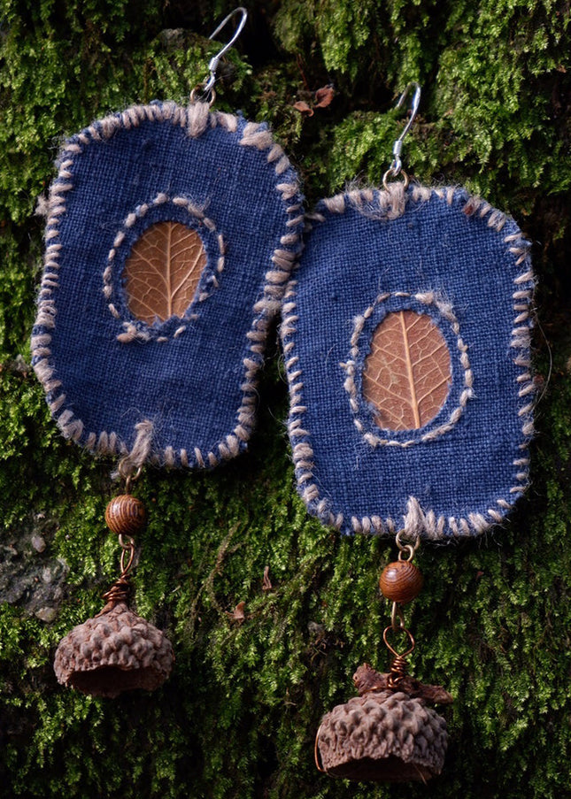 Blessed Leaf Artisan Earrings with Handwoven Fabric