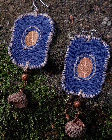 Blessed Leaf Artisan Earrings with Handwoven Fabric