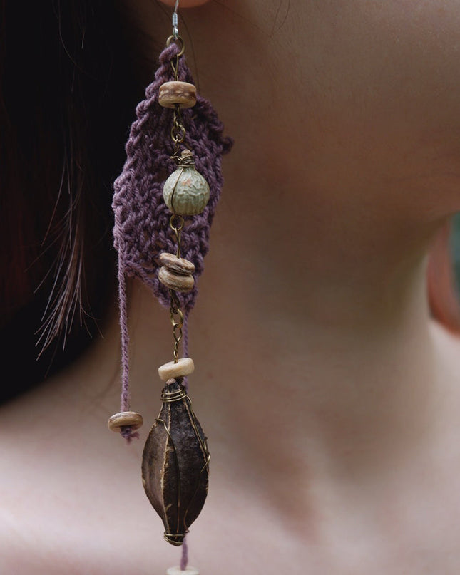 Divine Blessing Protection Earrings with Natural Wood & Silver