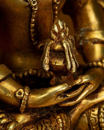 19th Century Amitayus Tibetan Antique Buddha Statue Bronze Gilt From Zhongwuer Monastery