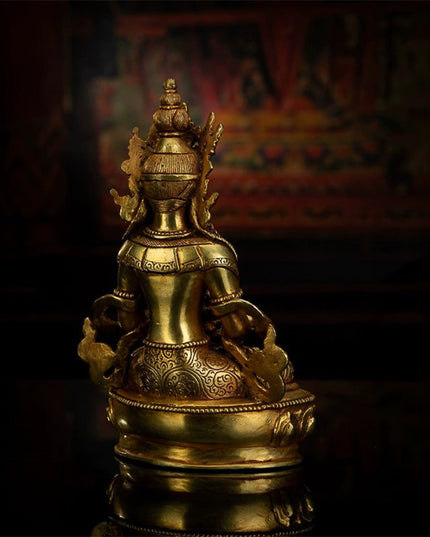 19th Century Amitayus Tibetan Antique Buddha Statue Bronze Gilt From Zhongwuer Monastery