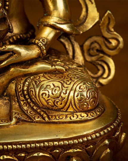 19th Century Amitayus Tibetan Antique Buddha Statue Bronze Gilt From Zhongwuer Monastery