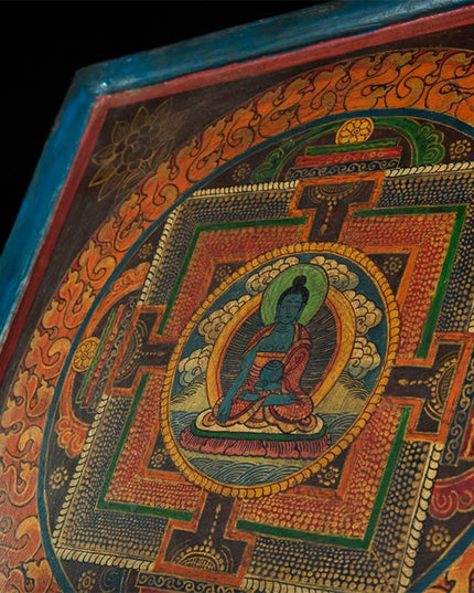 19th Century Bhaisajyaguru Butsudan Woodblock Tibetan Antique Thangka Purely Hand-painted