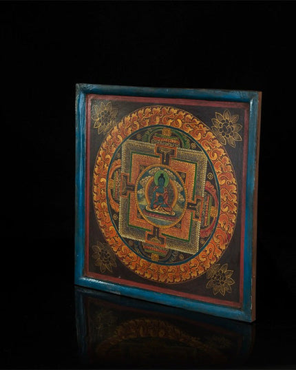 19th Century Bhaisajyaguru Butsudan Woodblock Tibetan Antique Thangka Purely Hand-painted