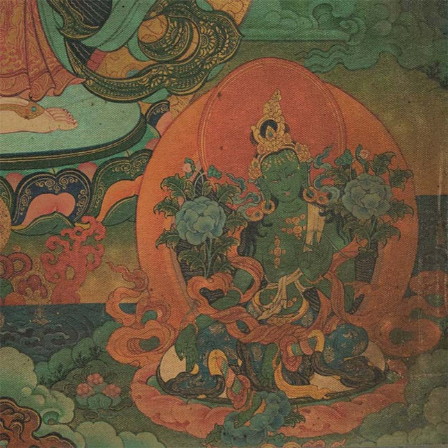 19th Century Ekādaśamukha Old Tibetan Antique Thangka Exquisitely Painted In Mineral Colors