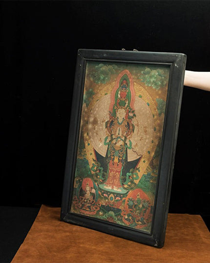 19th Century Ekādaśamukha Old Tibetan Antique Thangka Exquisitely Painted In Mineral Colors