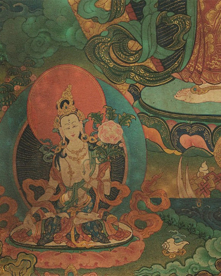 19th Century Ekādaśamukha Old Tibetan Antique Thangka Exquisitely Painted In Mineral Colors