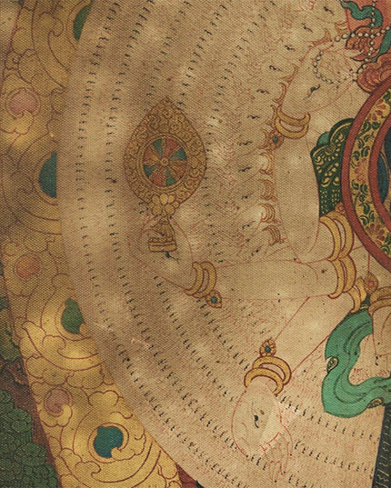 19th Century Ekādaśamukha Old Tibetan Antique Thangka Exquisitely Painted In Mineral Colors