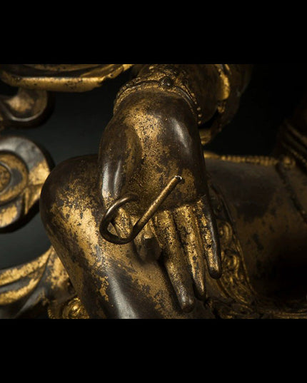 19th Century Green Tara Tibetan Antique Buddha Statue Gilt Old Bronze From Xiaodeng Monastery