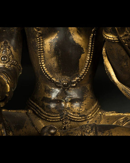 19th Century Green Tara Tibetan Antique Buddha Statue Gilt Old Bronze From Xiaodeng Monastery