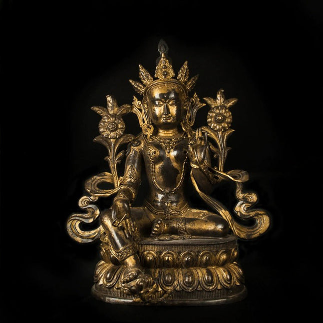 19th Century Green Tara Tibetan Antique Buddha Statue Gilt Old Bronze From Xiaodeng Monastery