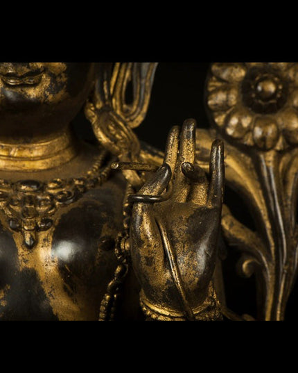 19th Century Green Tara Tibetan Antique Buddha Statue Gilt Old Bronze From Xiaodeng Monastery