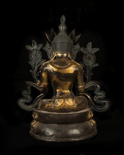 19th Century Green Tara Tibetan Antique Buddha Statue Gilt Old Bronze From Xiaodeng Monastery