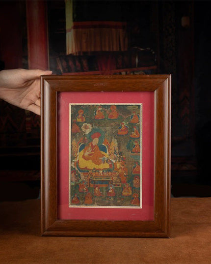 19th Century Red Hat Karma Kagyu Thangka – Mineral Pigment on Paper, Tibetan Antique Wall Mural