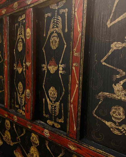 19th Century Painted Shmashana Tibetan Main Dharma Cabinet From East Tibet