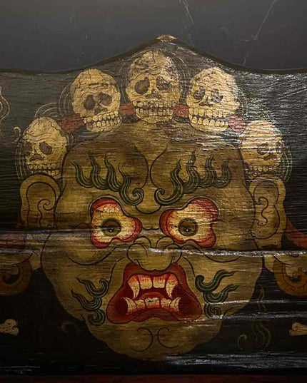 19th Century Painted Shmashana Tibetan Main Dharma Cabinet From East Tibet