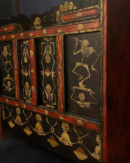19th Century Painted Shmashana Tibetan Main Dharma Cabinet From East Tibet