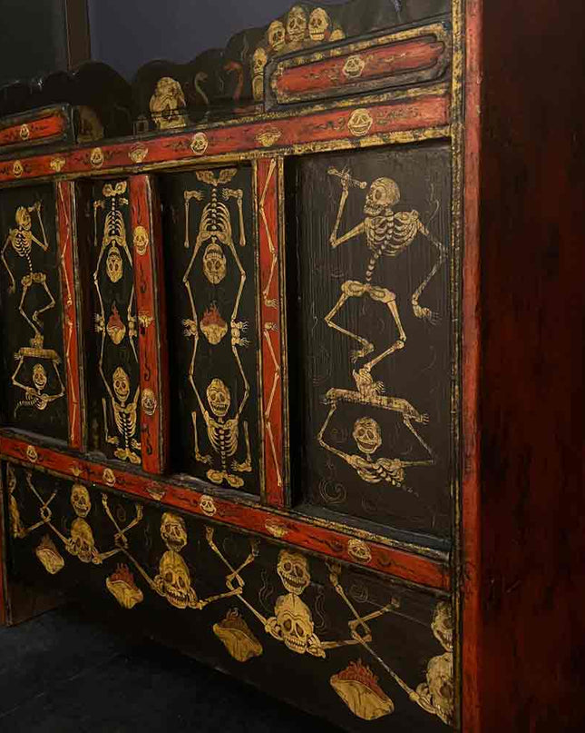 19th Century Painted Shmashana Tibetan Main Dharma Cabinet From East Tibet