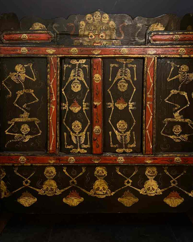 19th Century Painted Shmashana Tibetan Main Dharma Cabinet From East Tibet