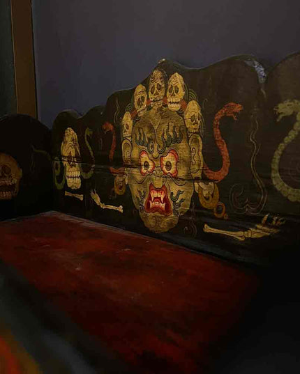 19th Century Painted Shmashana Tibetan Main Dharma Cabinet From East Tibet