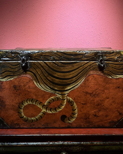 19th Century Painted Tiger Stripe Tibetan Antique Storage Box Furniture From East Tibet