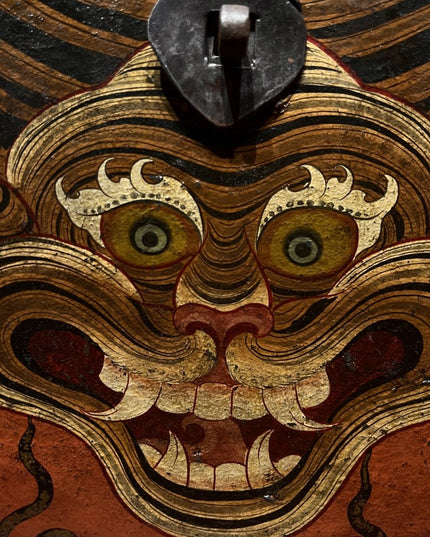 19th Century Painted Tiger Stripe Tibetan Antique Storage Box Furniture From East Tibet