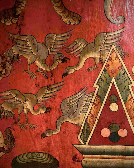 19th Century Shmashana Sacrificial Scene Old Wooden Door Thangka