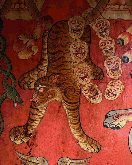 19th Century Shmashana Sacrificial Scene Old Wooden Door Thangka