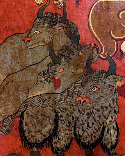 19th Century Shmashana Sacrificial Scene Old Wooden Door Thangka