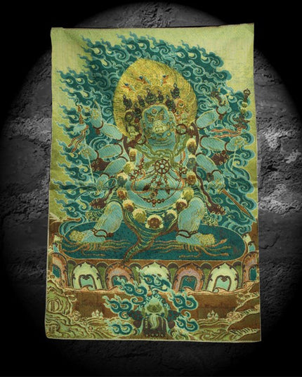 19th Century Six-armed Hayagriva Tibetan Antique Thangka Golden Thread Weaving From Tashi Lhunpo Monastery