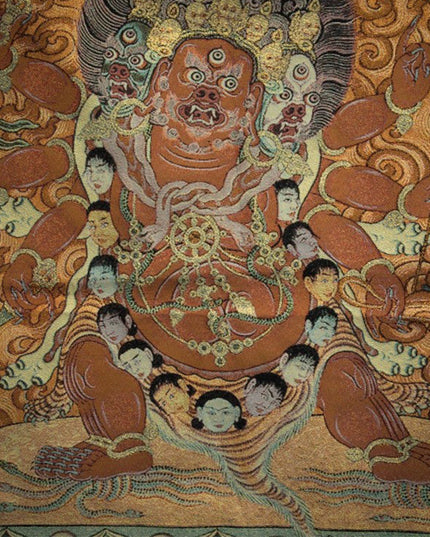 19th Century Six-armed Hayagriva Tibetan Antique Thangka Golden Thread Weaving From Tashi Lhunpo Monastery