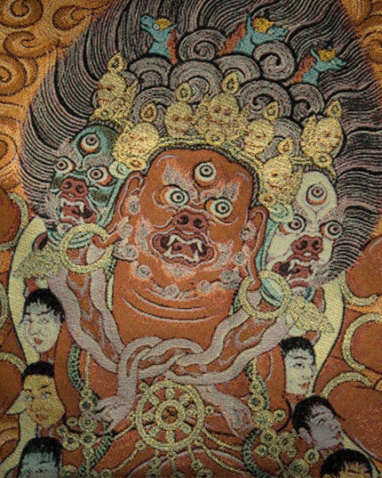 19th Century Six-armed Hayagriva Tibetan Antique Thangka Golden Thread Weaving From Tashi Lhunpo Monastery