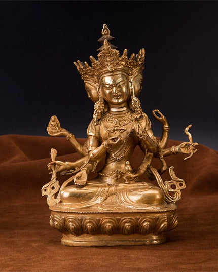 19th Century Usnisavijaya Tibetan Antique Buddha Statue Bronze Gilt From Seduojin Monastery