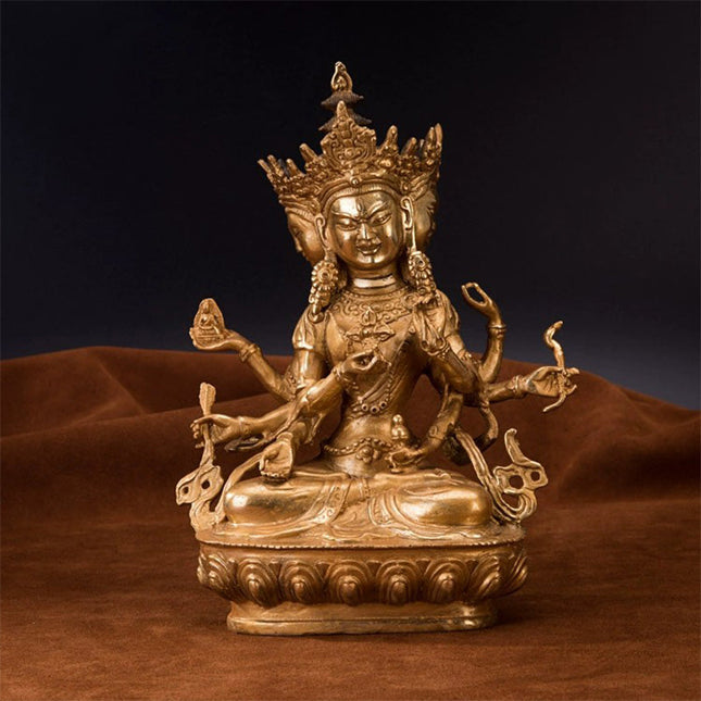 19th Century Usnisavijaya Tibetan Antique Buddha Statue Bronze Gilt From Seduojin Monastery