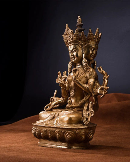 19th Century Usnisavijaya Tibetan Antique Buddha Statue Bronze Gilt From Seduojin Monastery