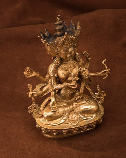 19th Century Usnisavijaya Tibetan Antique Buddha Statue Bronze Gilt From Seduojin Monastery