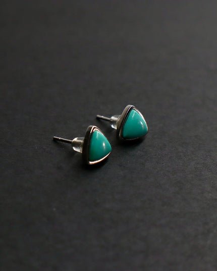 Emerald Wealth Triad – Turquoise Prosperity Energy Stud Earrings
