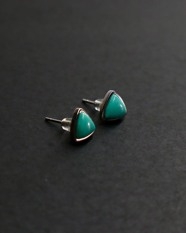 Emerald Wealth Triad – Turquoise Prosperity Energy Stud Earrings