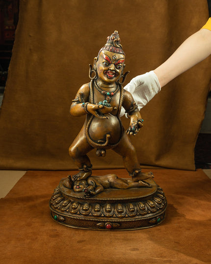 16th Century Black Jambhala Tibetan Antique Buddha Statue Purple Lima Copper Big Size Sholdopal Made