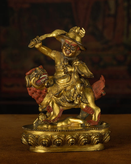 Qing Dynasty Vajra Single Firm Protector Tibetan Antique Buddha Statue Full of Gold Water