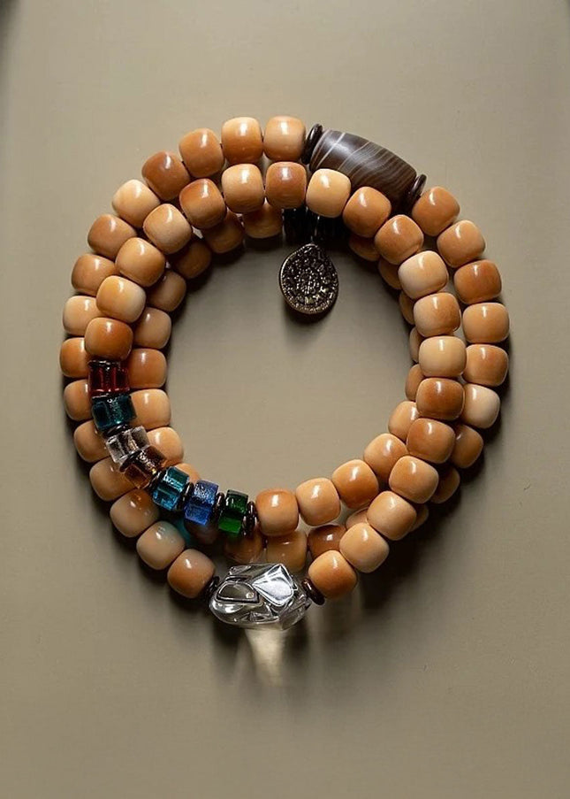 Bodhi Seed 108 Mala Necklace – Nine-Palace Bagua & Five-Color Crystal Design
